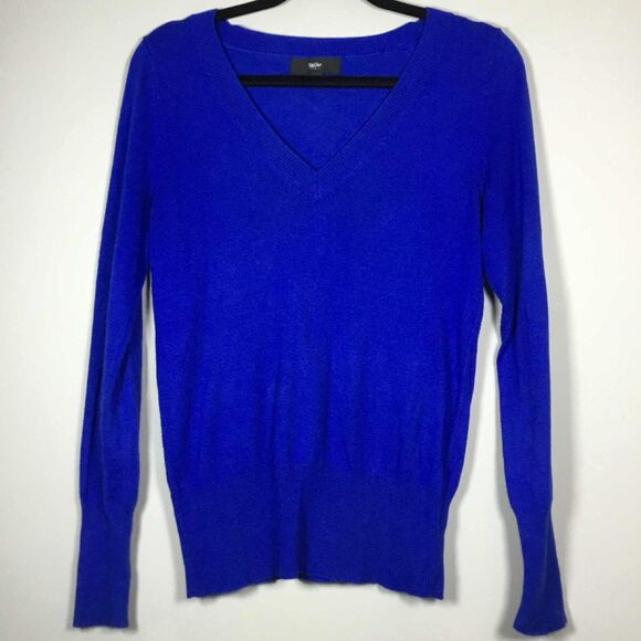 Mossimo Bright Blue Preppy Minimalist Autumn Fall Casual Knit V Neck Sweater S - Picture 1 of 8